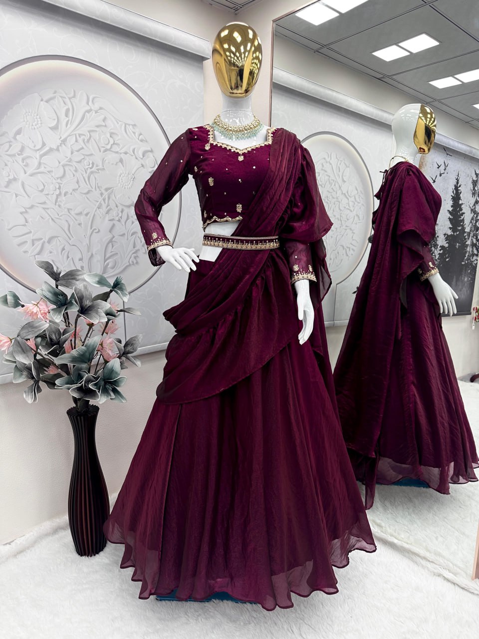 Fandy Silk Heavy Embroidery Sequins & Codding Fullstitched Ready To Wear Saree