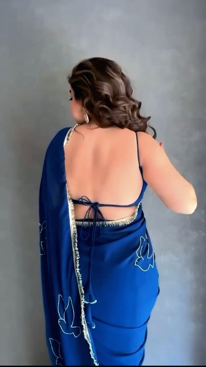 Soft N Blue Georgette Silk Ready To Wear Saree