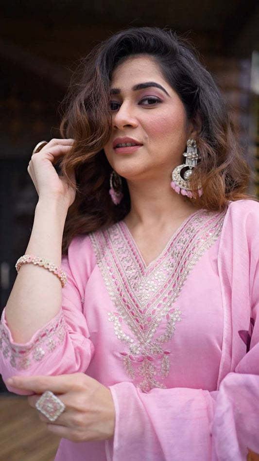 Heavy Embroidered Work Suit With Pent And Dupatta