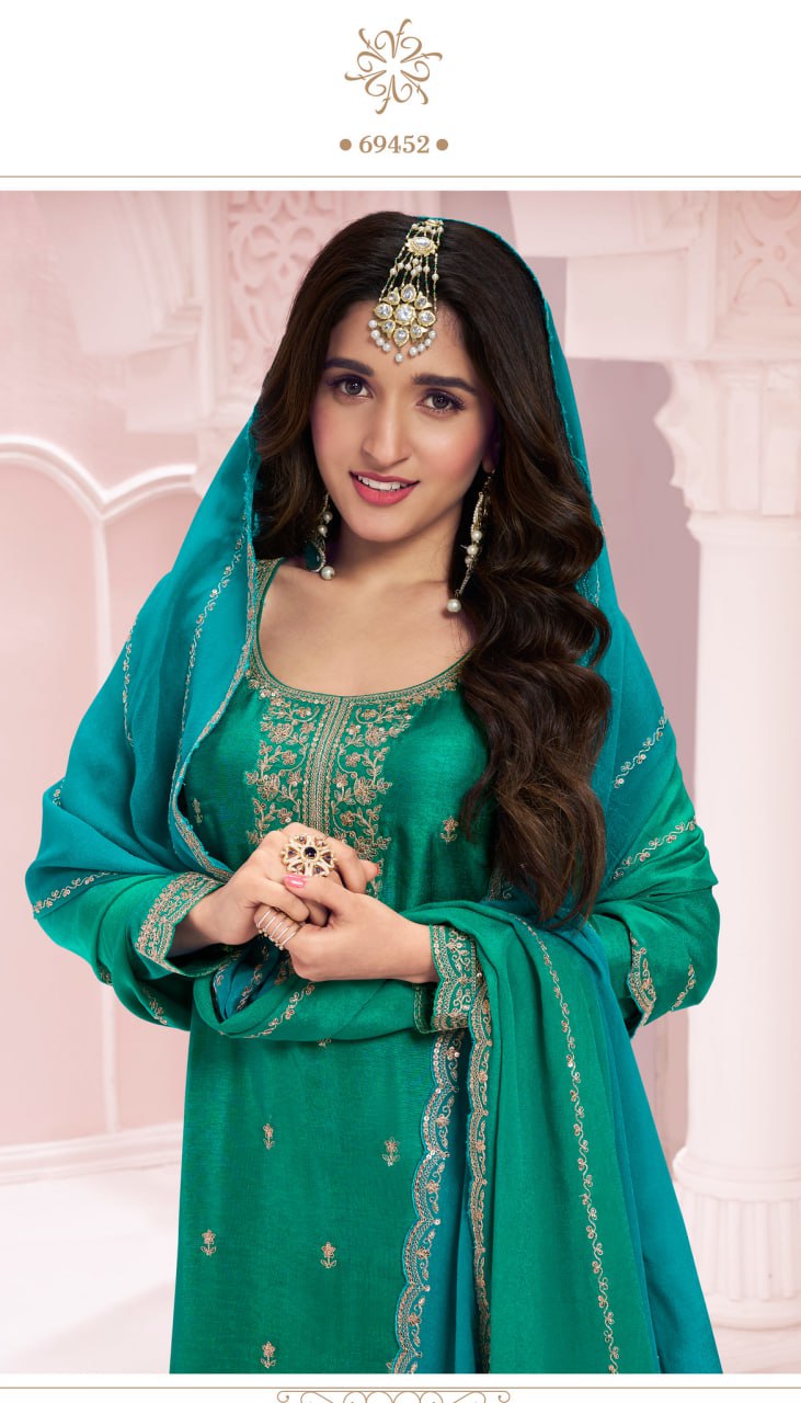Vichitra with Zari and Thread Embroidery Work Suit