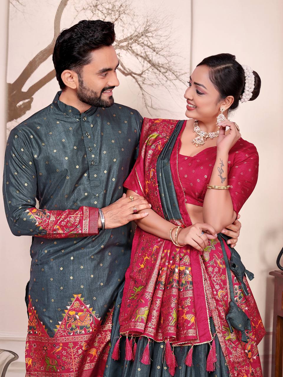 COUPLE COMBO KURTA WITH LEHENGA