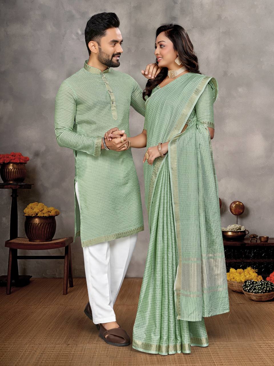COUPLE COMBO KURTA WITH SAREE