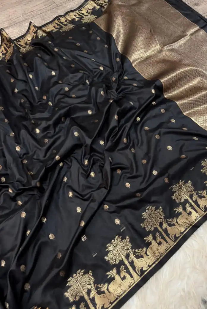 Banarasi Hiran Silk Saree with Golden Pallu & Zari Border