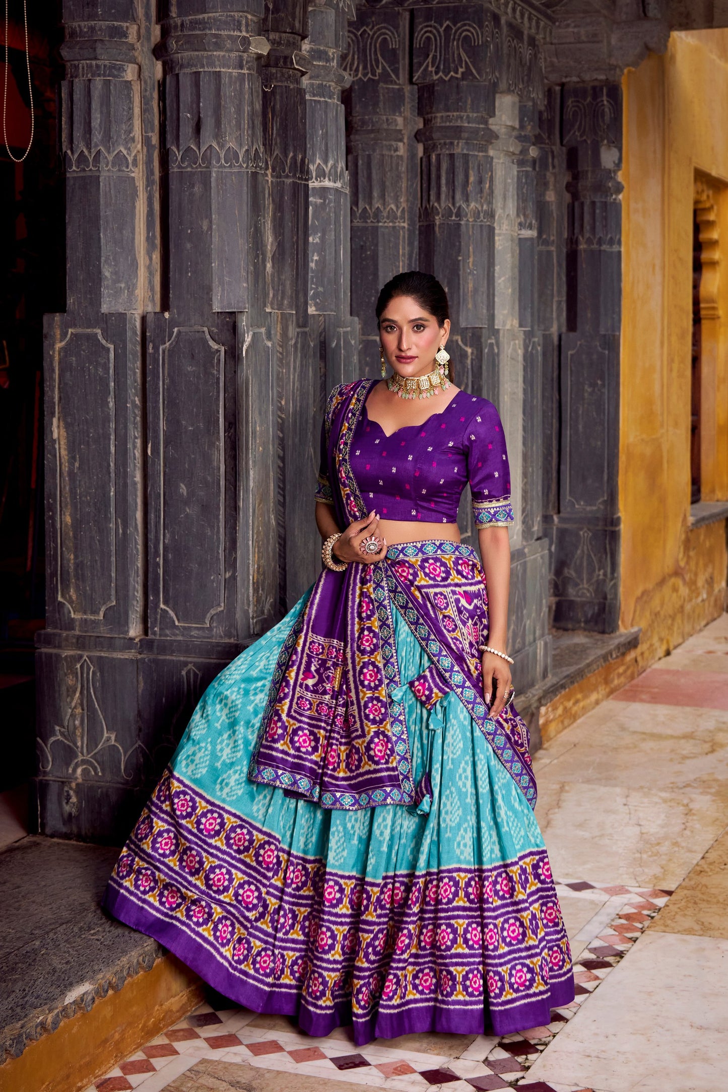 SKY BLUE IKKAT PRINT LEHENGA PREORDER SPECIAL