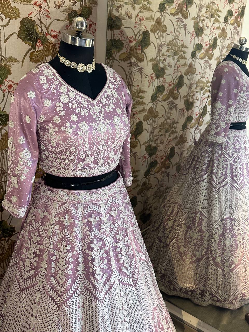 Heavy Mono Net Pure Bitts Pearl Design Work Lehenga