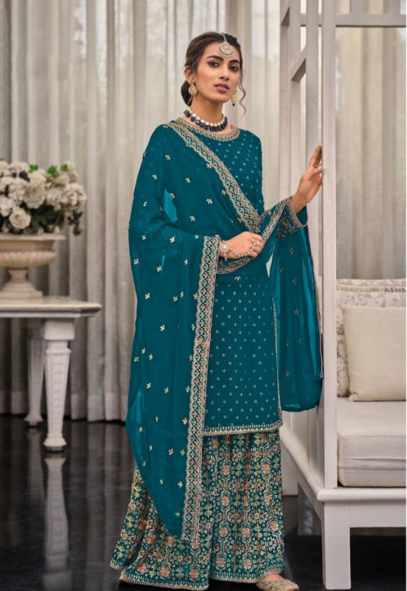 Unstitched Georgette with Embroidery Work and Sequence Work Suits