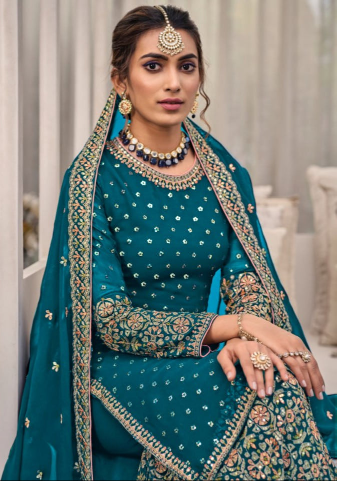 Unstitched Georgette with Embroidery Work and Sequence Work Suits