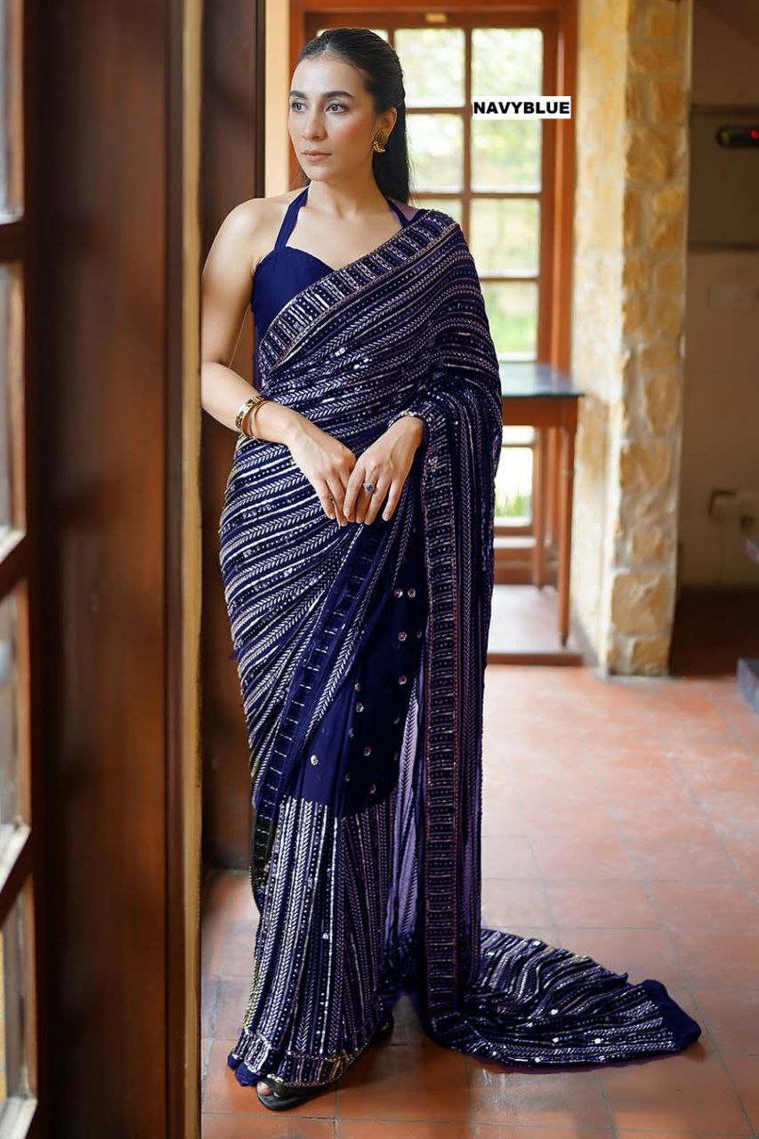 Bollywood Blockbuster Design Sequins Heavy 60 Gram Georgette