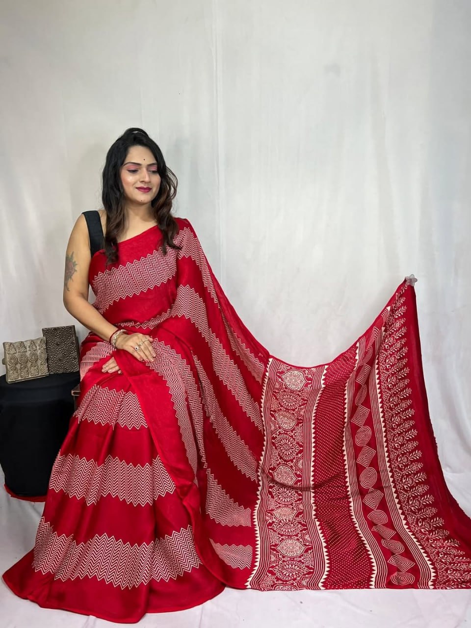 Digital Print Border with Ajrakh Rich Pall Semi Gajji Silk Soft and Smooth Saree