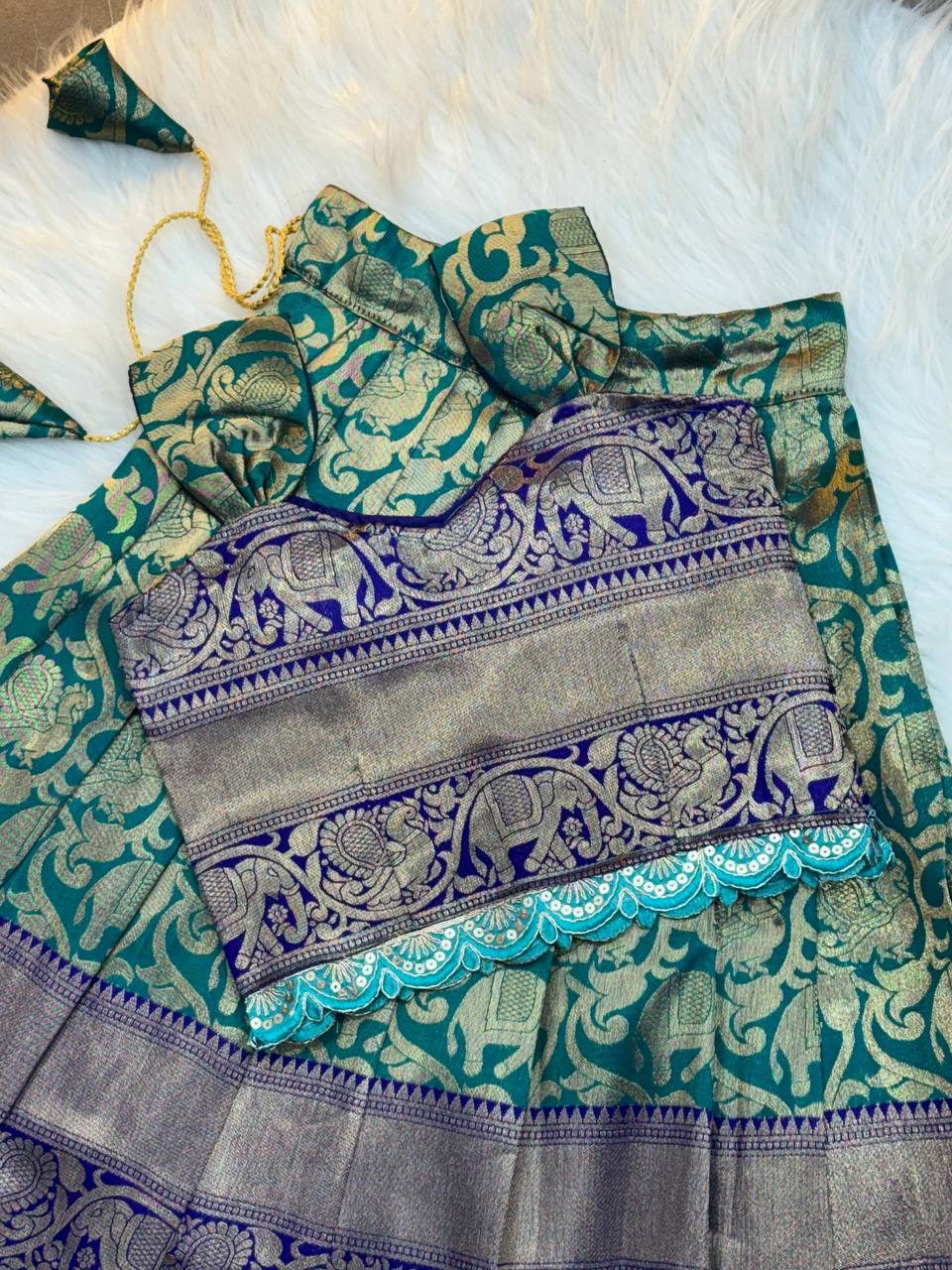 Kids Silk Lehenga Choli with Jacquard Weaving & Embroidery Lace