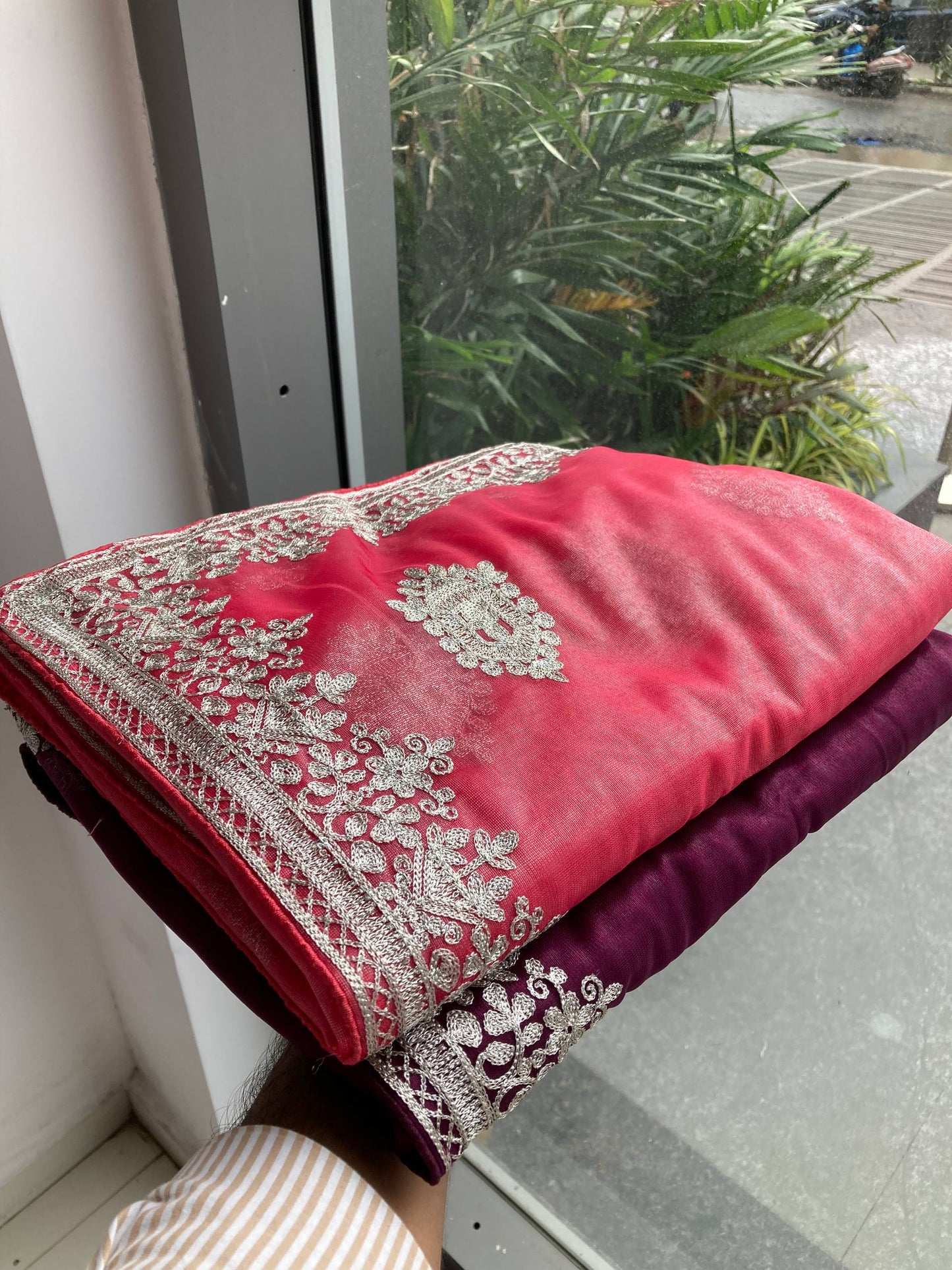 Sisara Party Wear Twill Net Saree with Sequins Embroidery & Solid Blouse