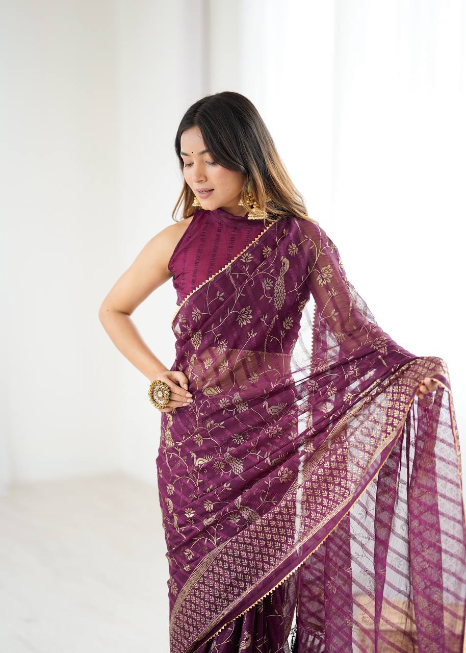 Abhira Georgette Silk Saree with Foil & Zalar Lace