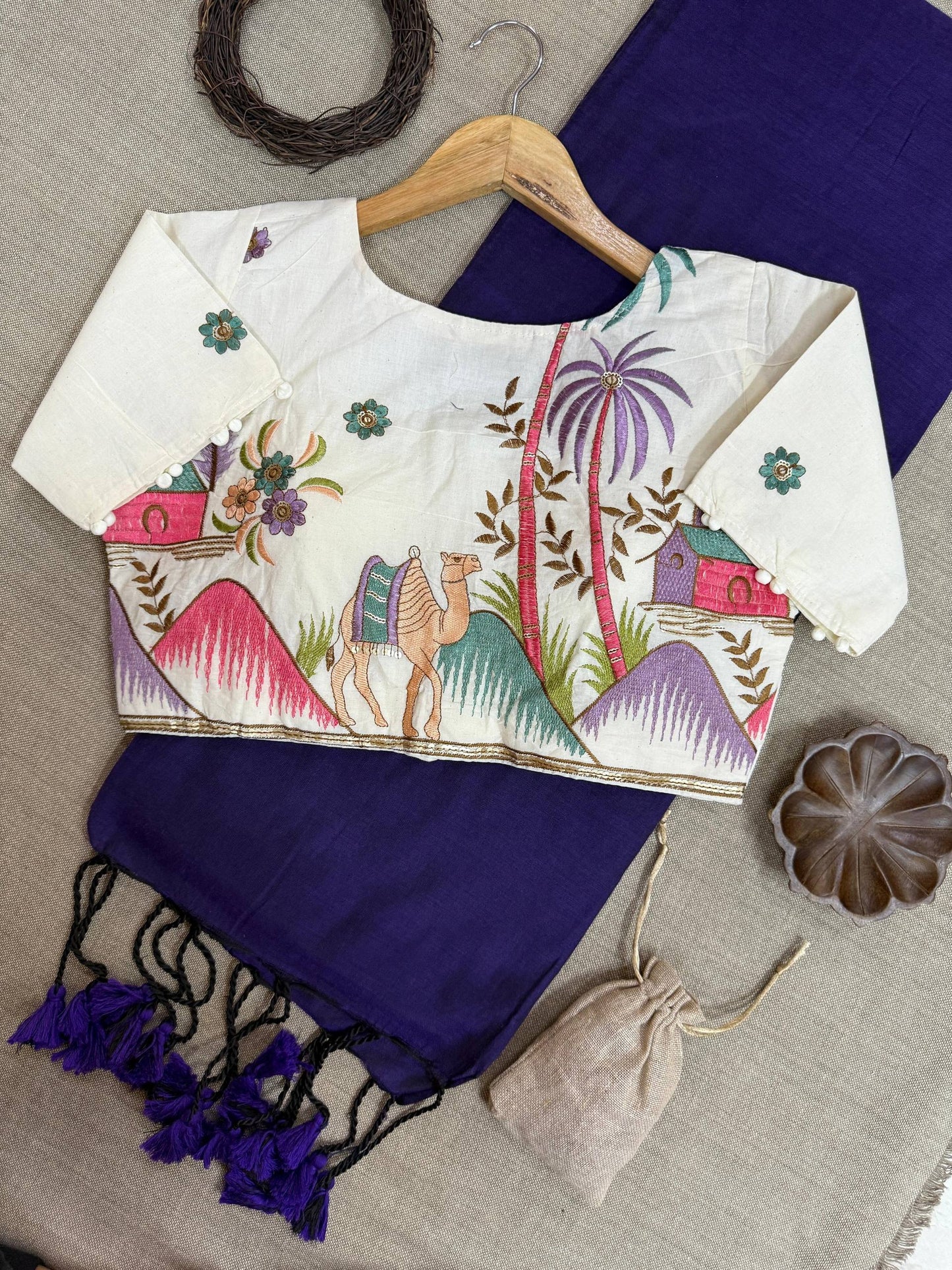 Handloom Khadi Cotton Saree With Designer Embroidery Blouse