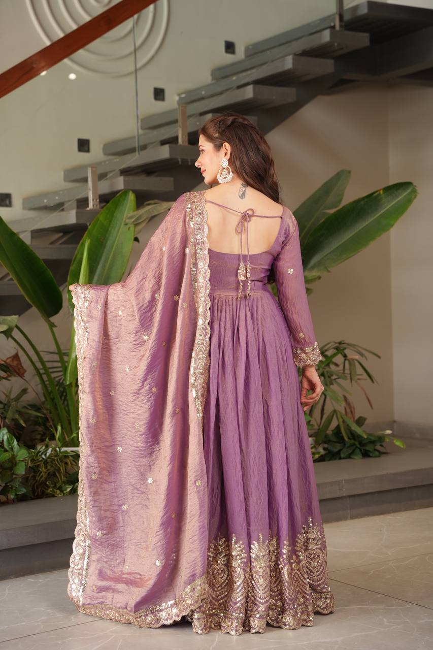 Party Wear Gown with Embroidery & Dupatta