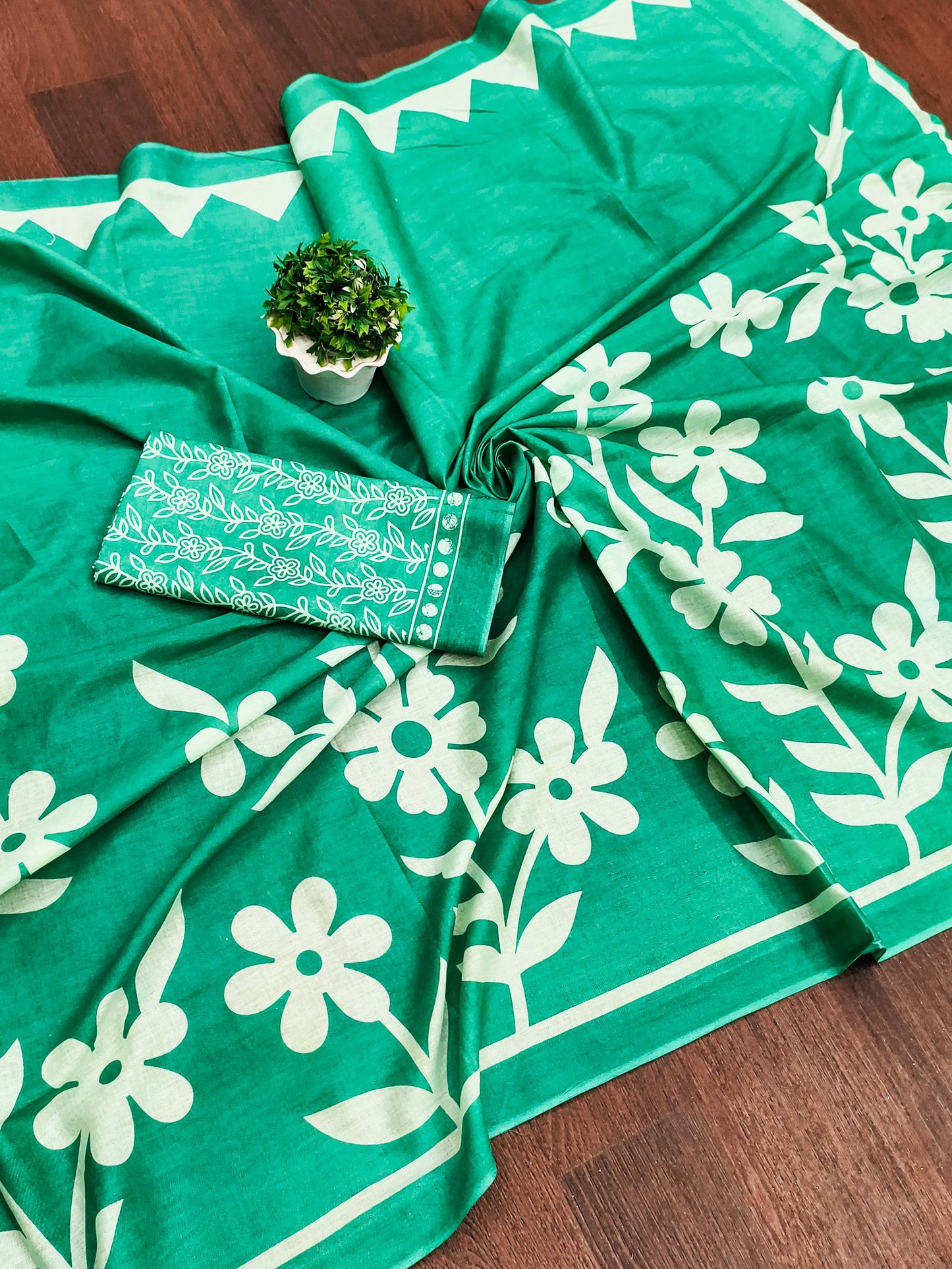 Floral Block Print Cotton Sarees – Mulmul Collection