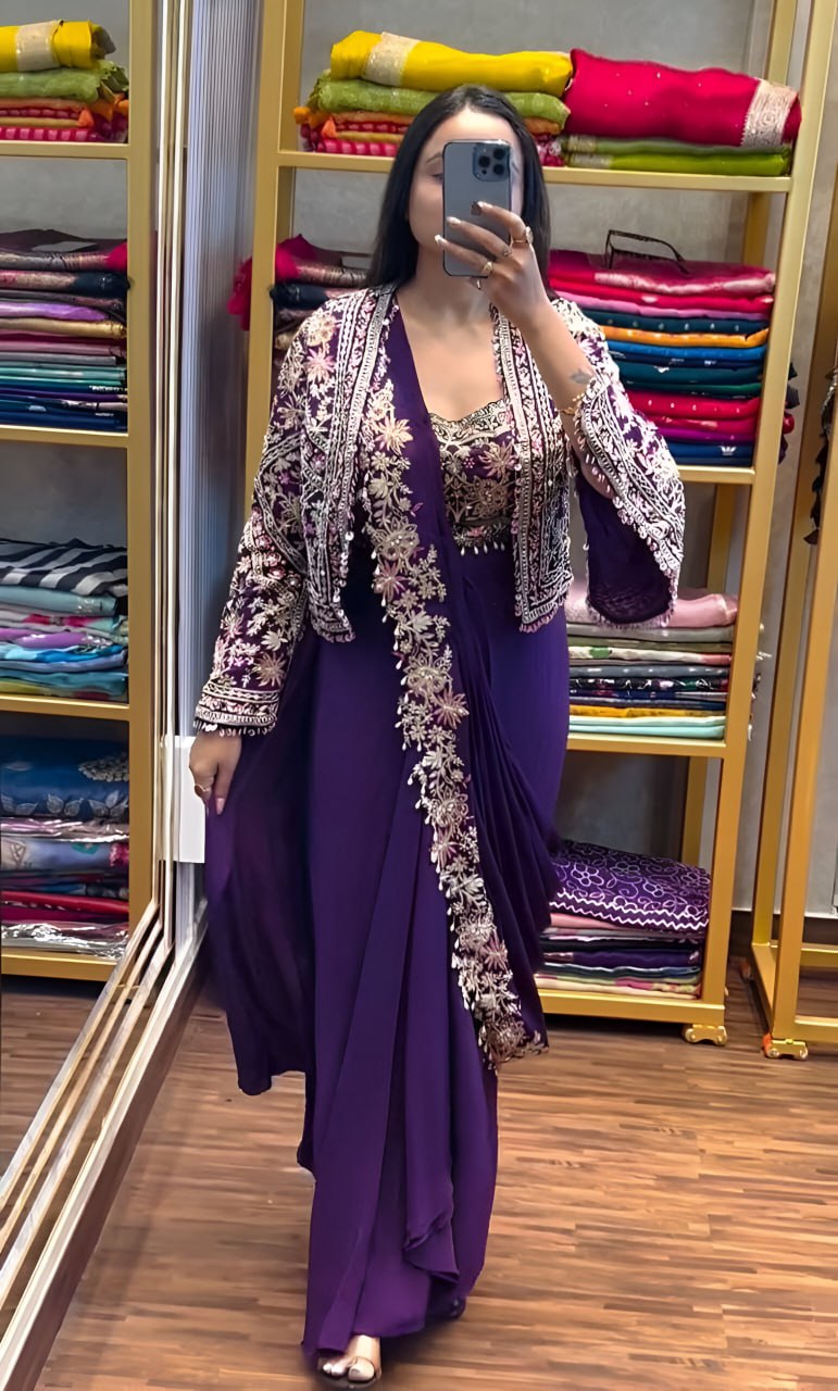 Chinon Silk Ready To Wear Saree With Jacket