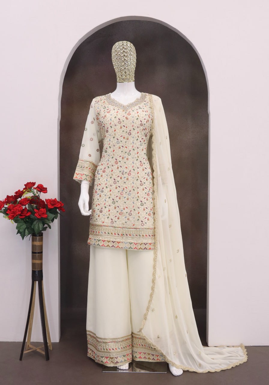 Embroidery Top Semi-Stitched With Fully Stitched Bottom And Dupatta