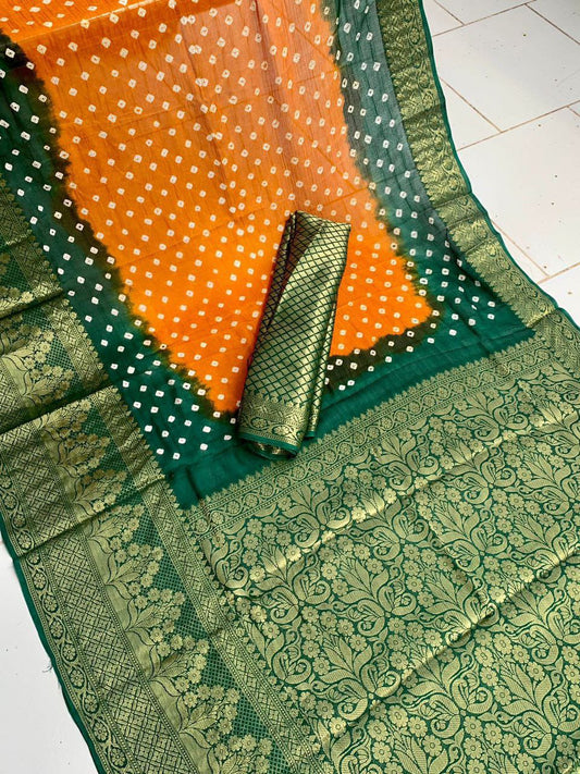 Cotton silk Hand Bandhej Saree