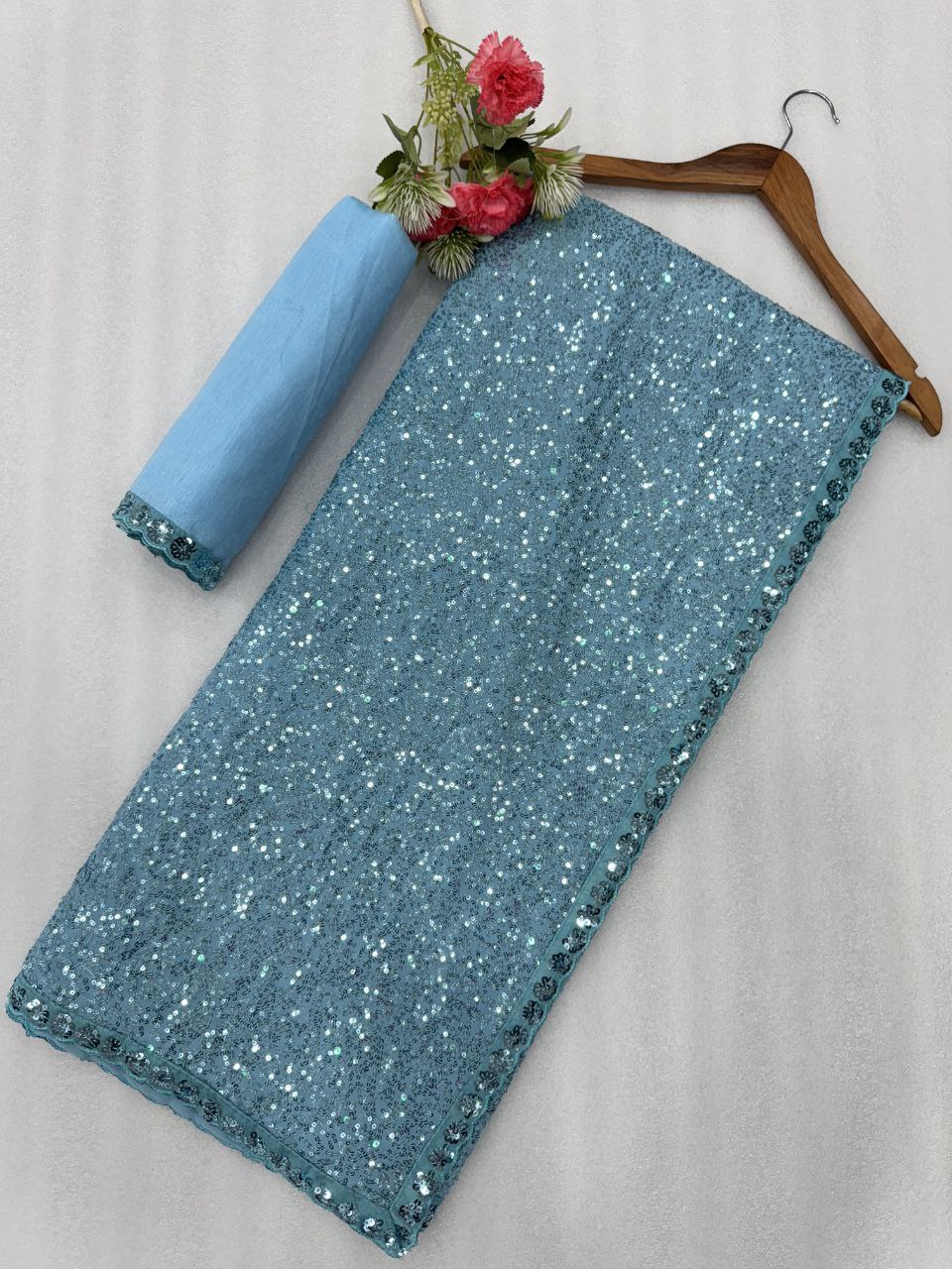 Bollywood Blockbuster Sequins Design Georgette Saree