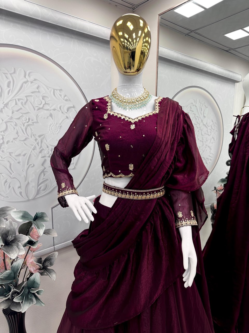 Fandy Silk Heavy Embroidery Sequins & Codding Fullstitched Ready To Wear Saree