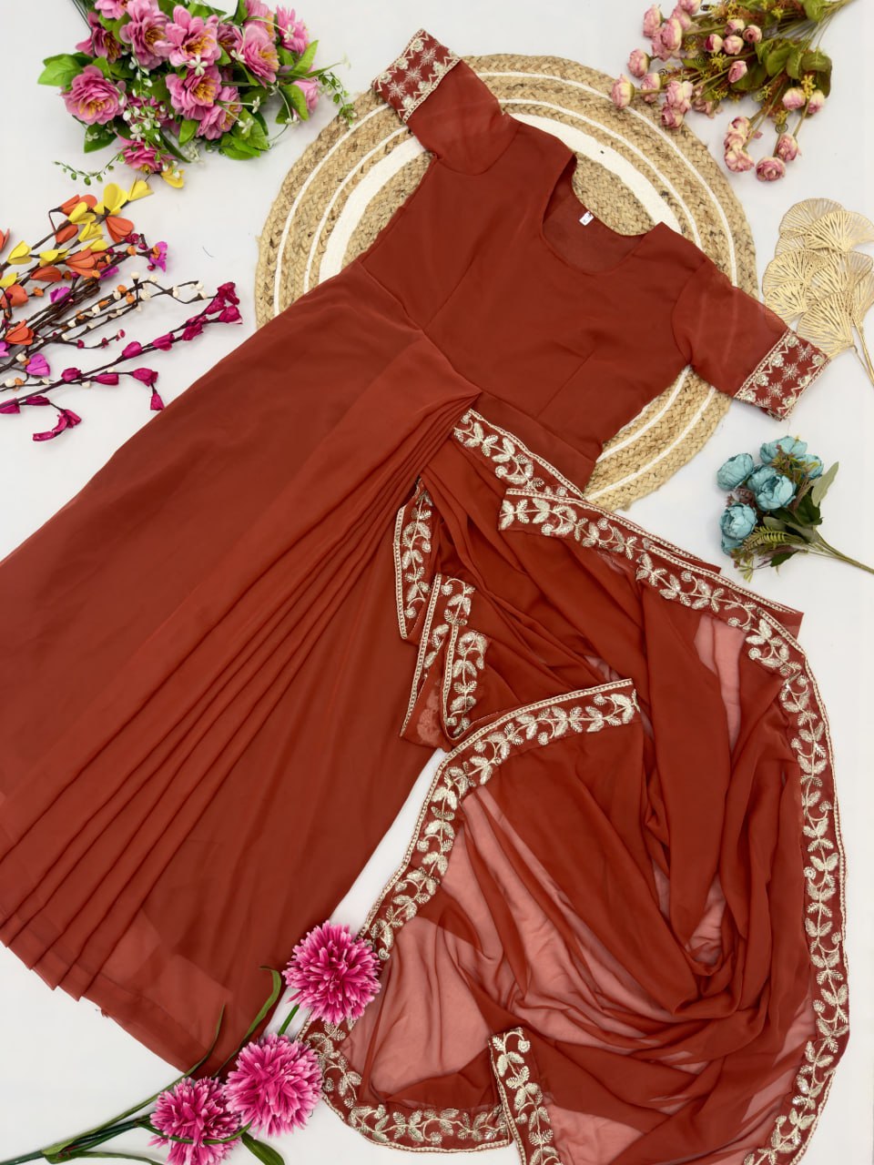 Gown with Attached Pallu Rerady Top Wear Saree