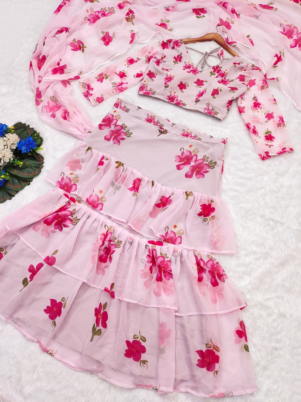 Georgette with Digital Print Ready To Wear Lehenga Saree