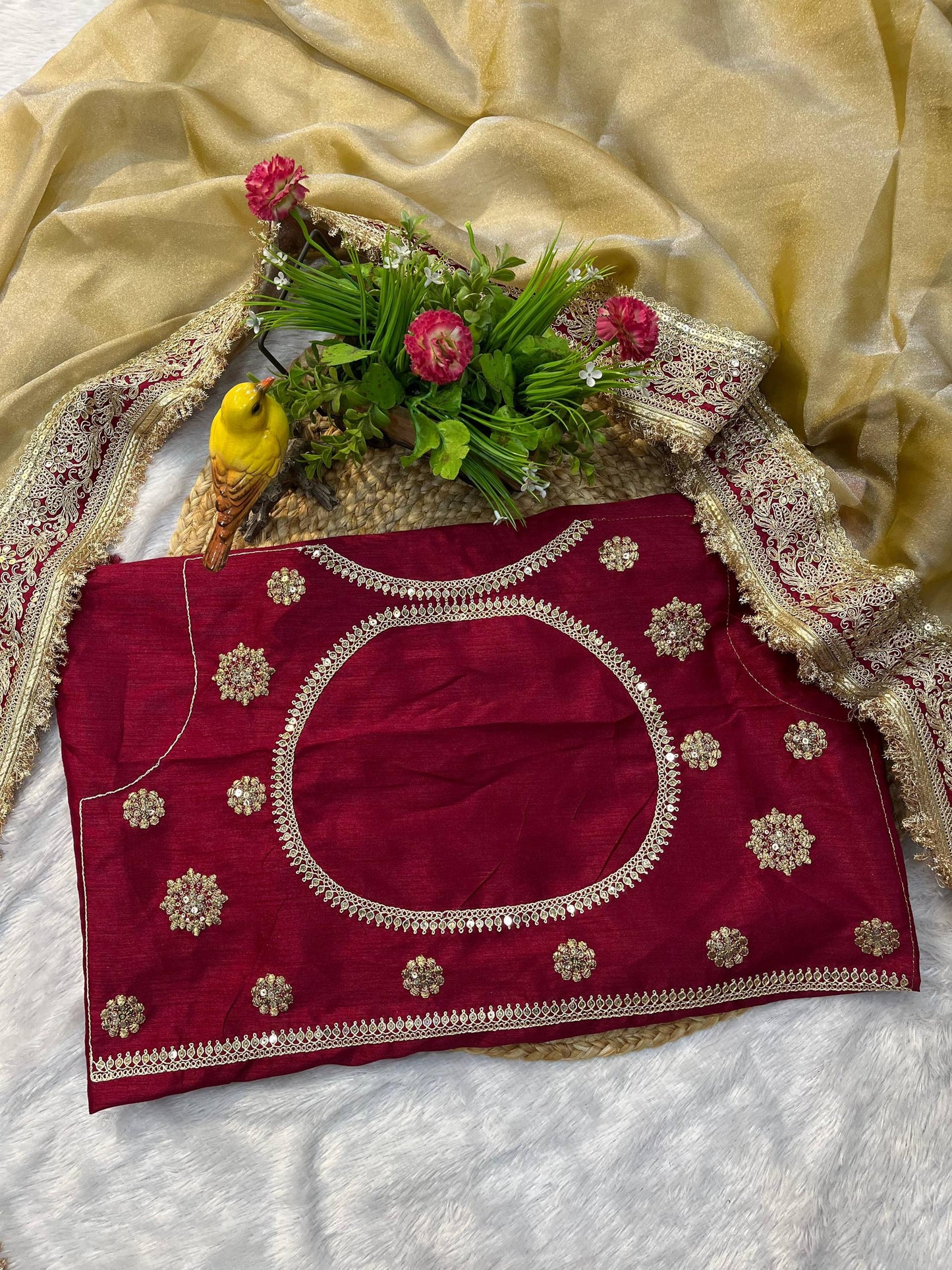 Mocha silk Fabric Saree With Sequins Work