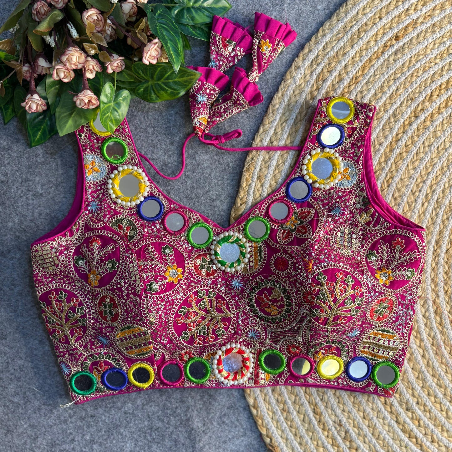 Navratri Special Real Multi Mirror + Codding Work Bollywood Style Blouse ♥️