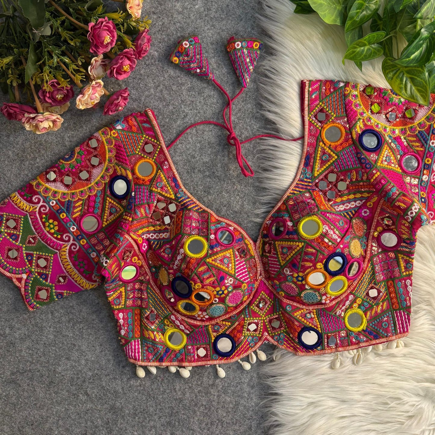 Navratri Special Real Multi Mirror Work Apple Cut Stylish Blouse