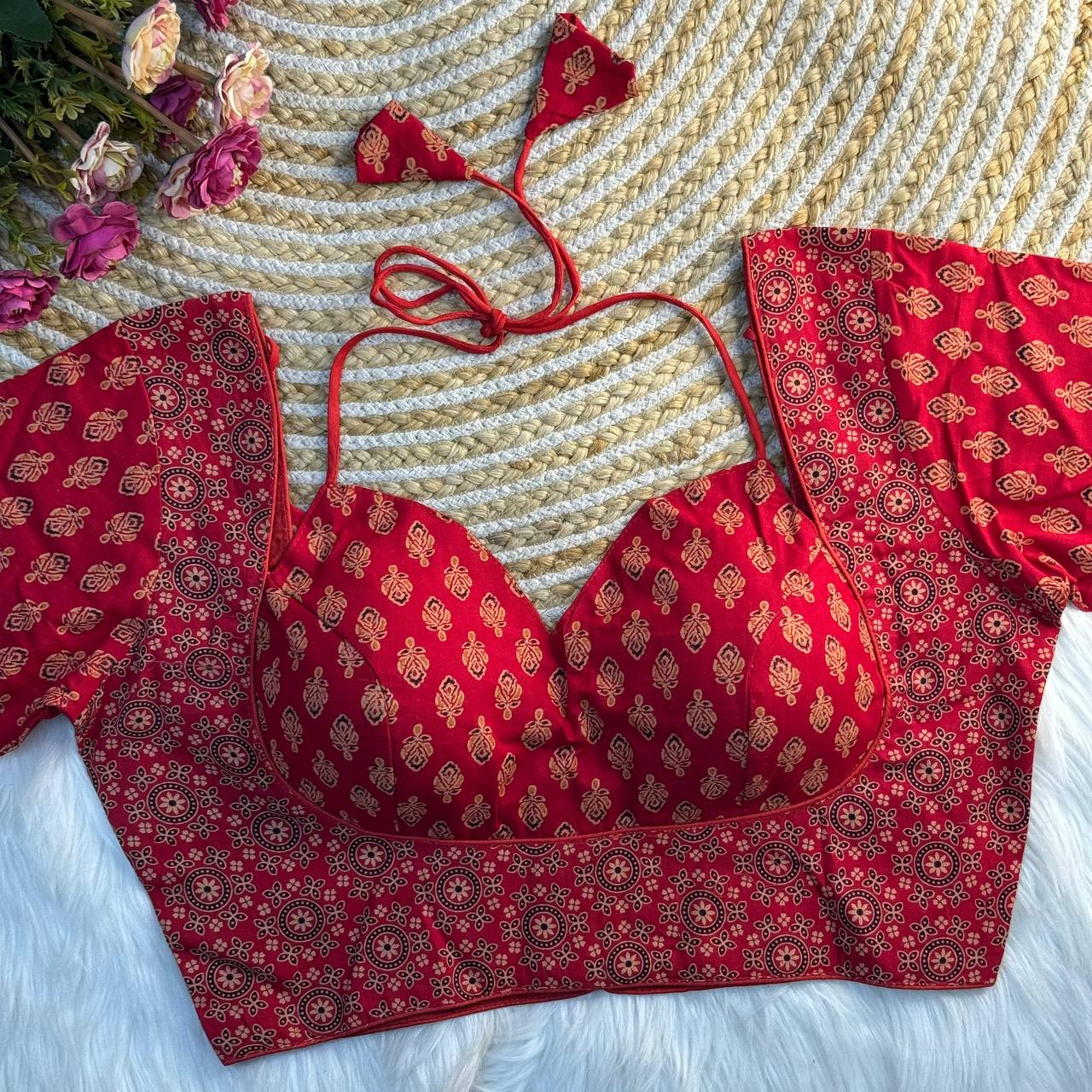 ORIGINAL AJRAKH COTTON HALTER NECK BLOUSE