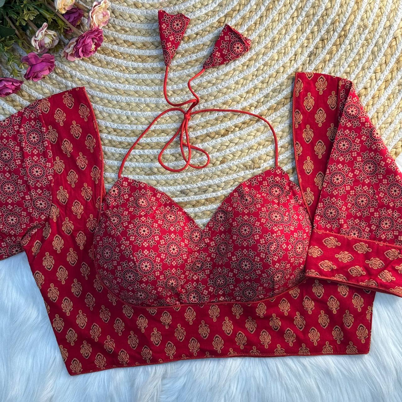 ORIGINAL AJRAKH COTTON HALTER NECK BLOUSE