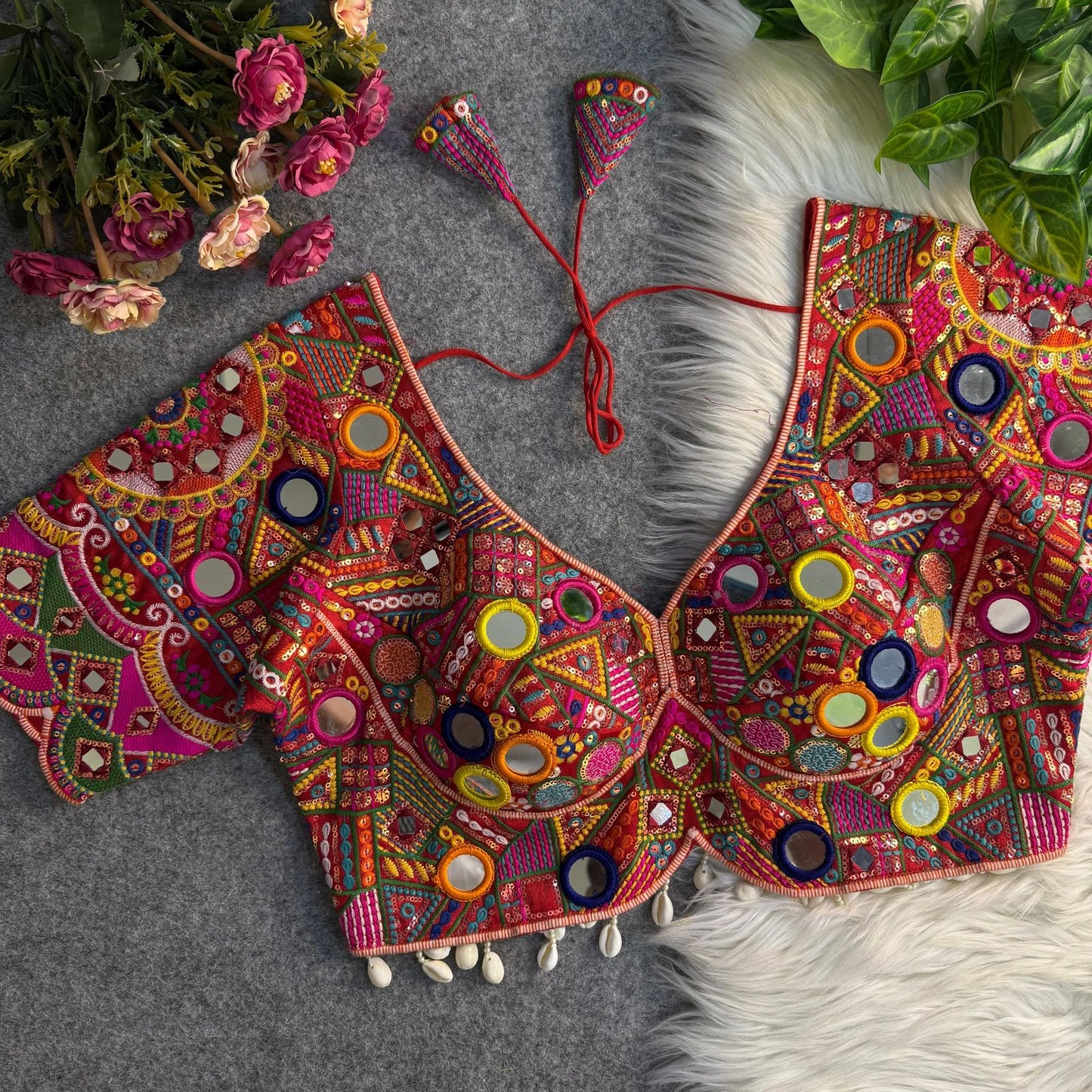 Navratri Special Real Multi Mirror Work Apple Cut Stylish Blouse