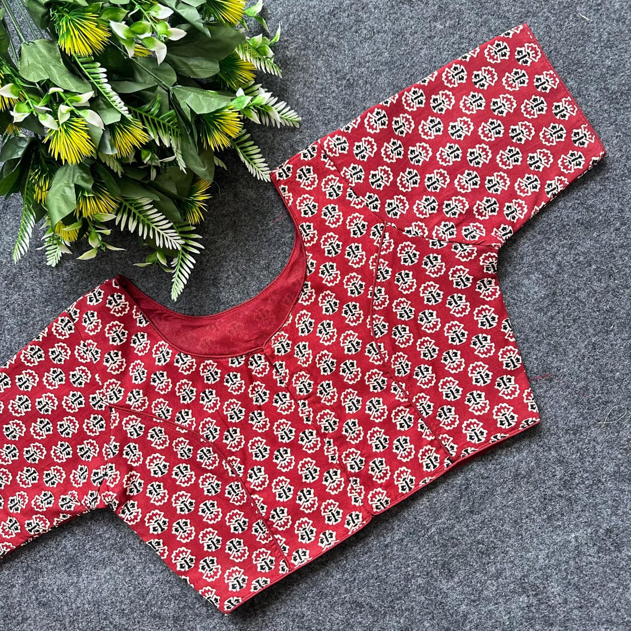 Cotton Ajrakh Print BoatNeck Neck Blouse