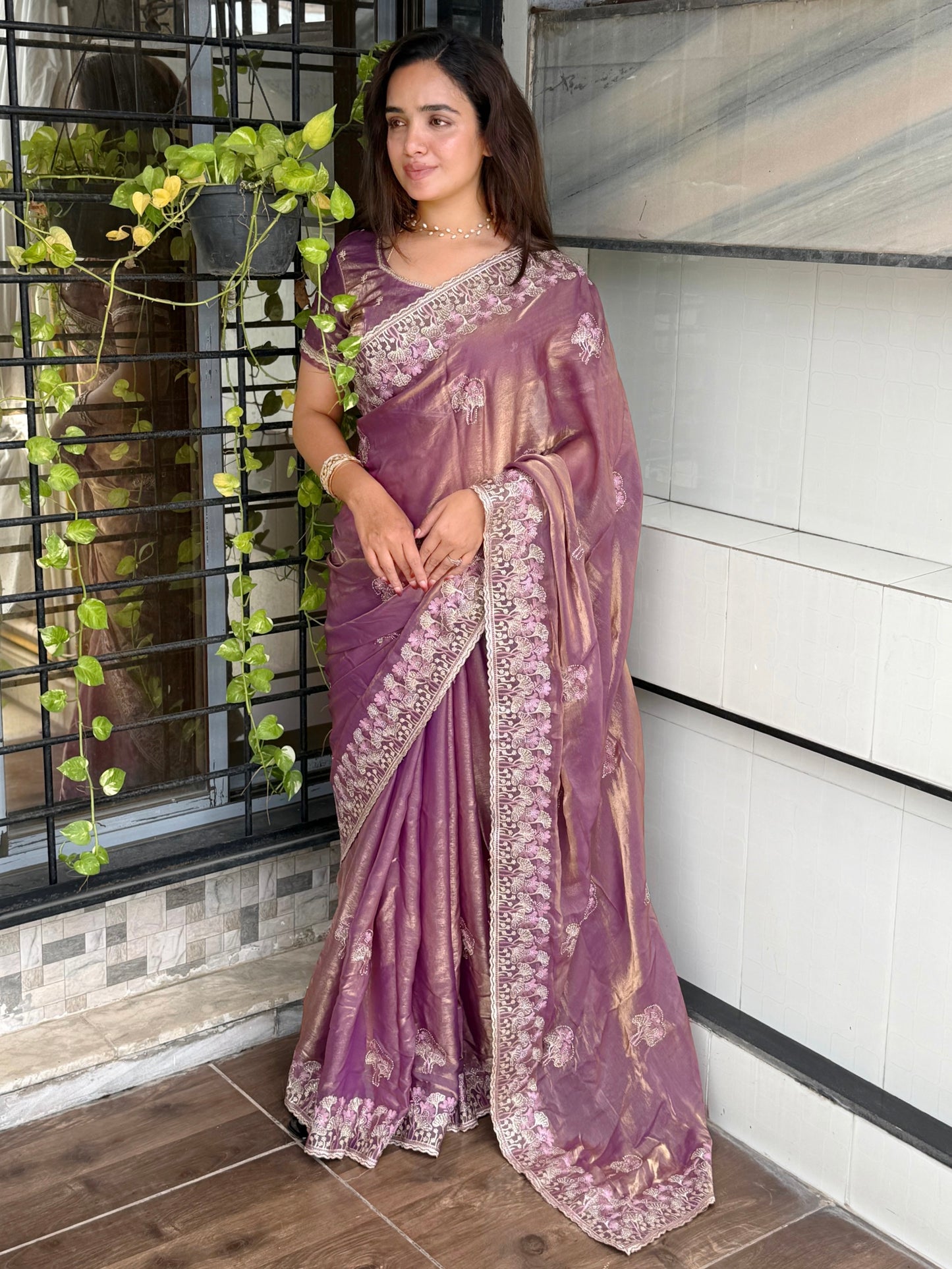 NC satin saree with matching NC satin blouse