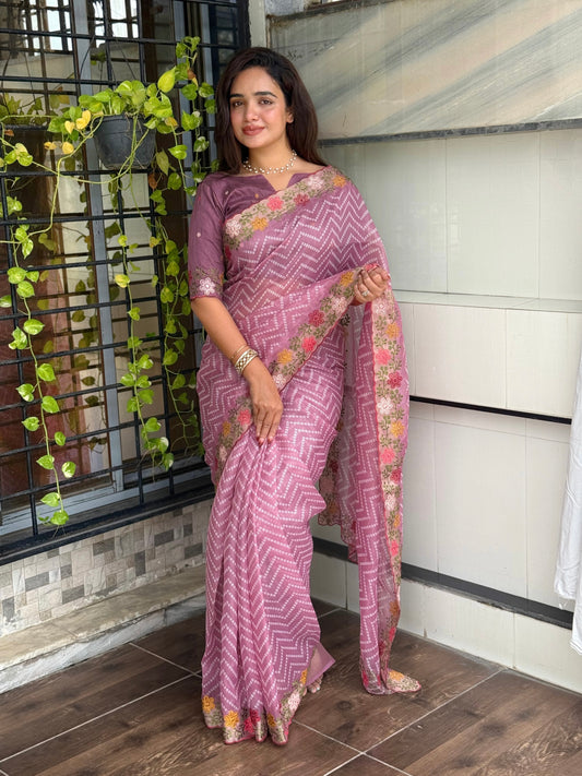 Cotton satin Saree Simple yet elegant embroidered saree, perfect for festive and casual wear