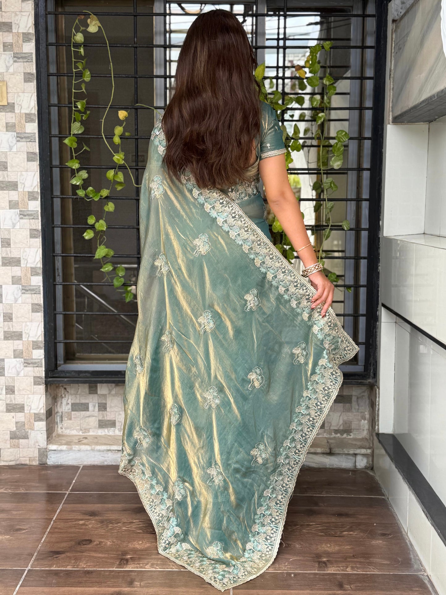 NC satin saree with matching NC satin blouse