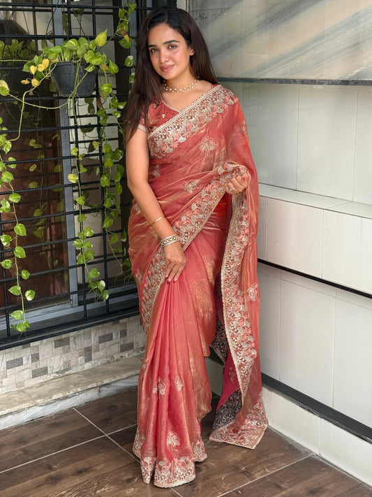 NC satin saree with matching NC satin blouse