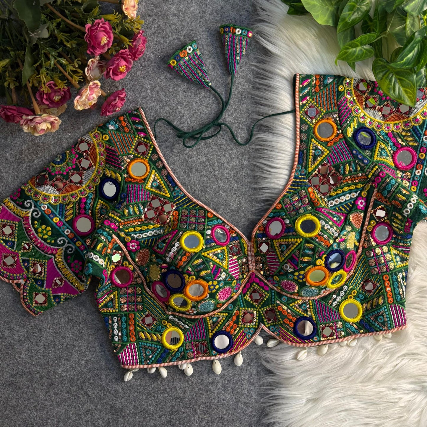 Navratri Special Real Multi Mirror Work Apple Cut Stylish Blouse