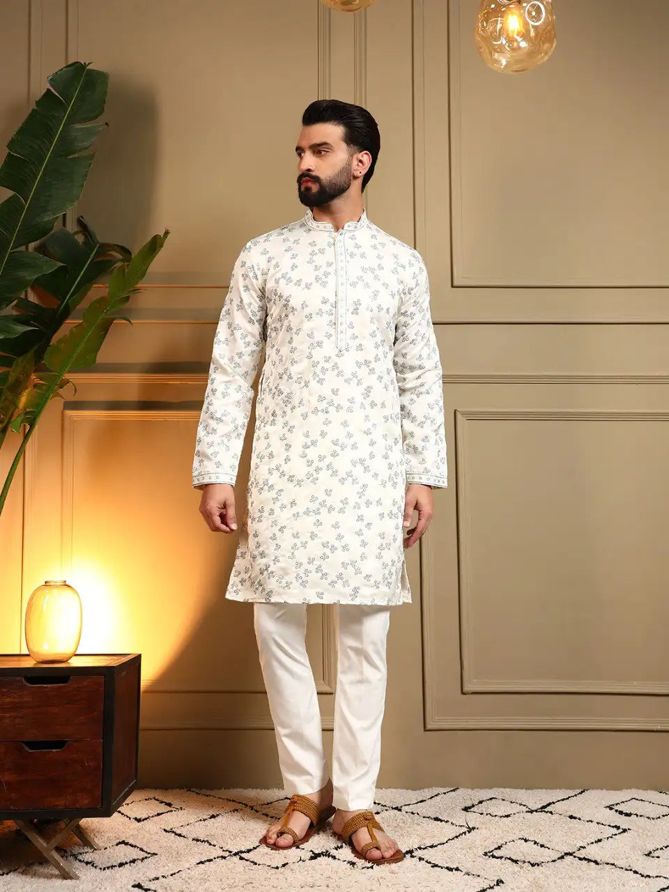 Men’s Royal Silk Embroidery Sequence Kurta Pyjama Set – Festive & Wedding Wear Di. No. 126