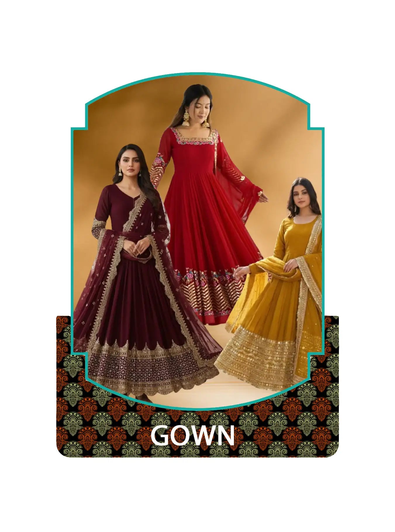 Women’s embroidered party wear gowns with sequins work – designer floor-length gowns for weddings and festive occasions.