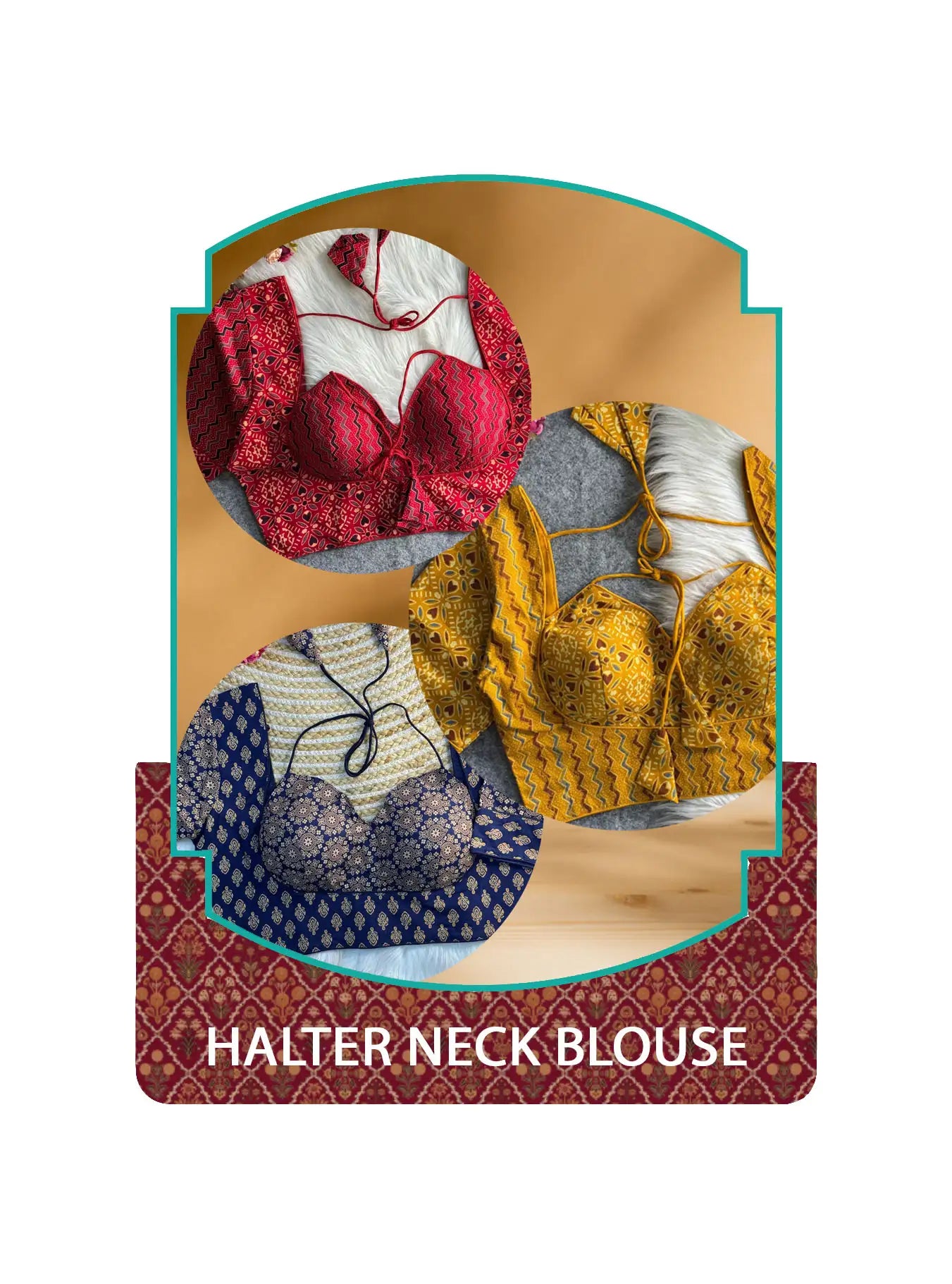 Halter neck blouse collection featuring stylish and modern designer patterns.