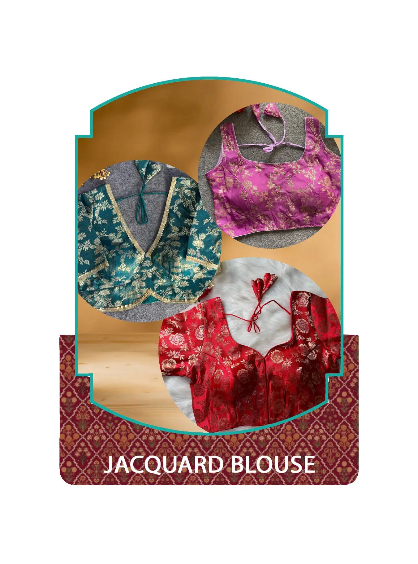 Jacquard blouse collection featuring rich woven patterns and elegant traditional designs