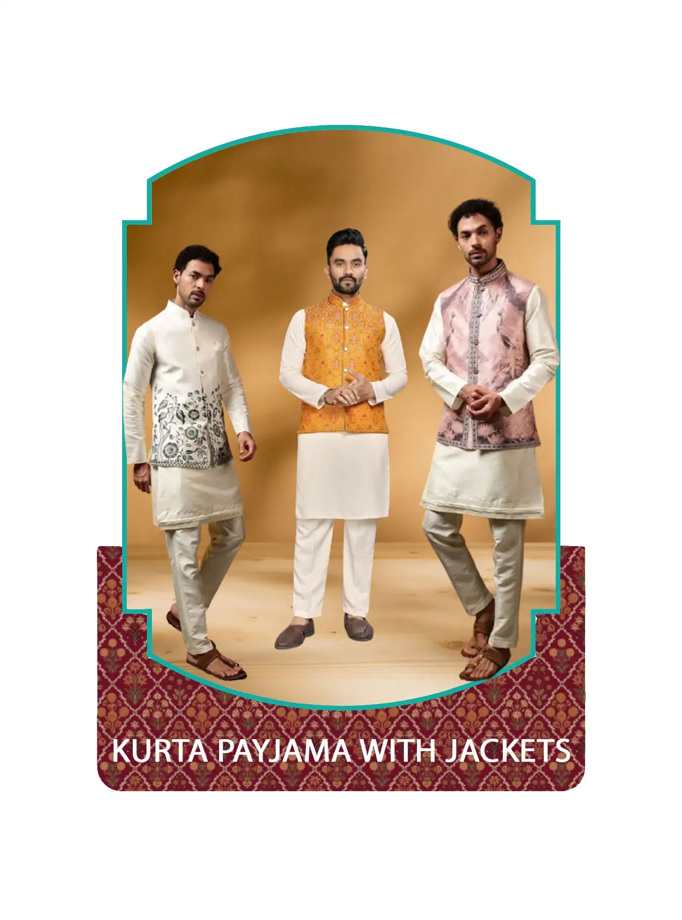 Kurta pajama with jacket collection featuring stylish festive and wedding wear designs.