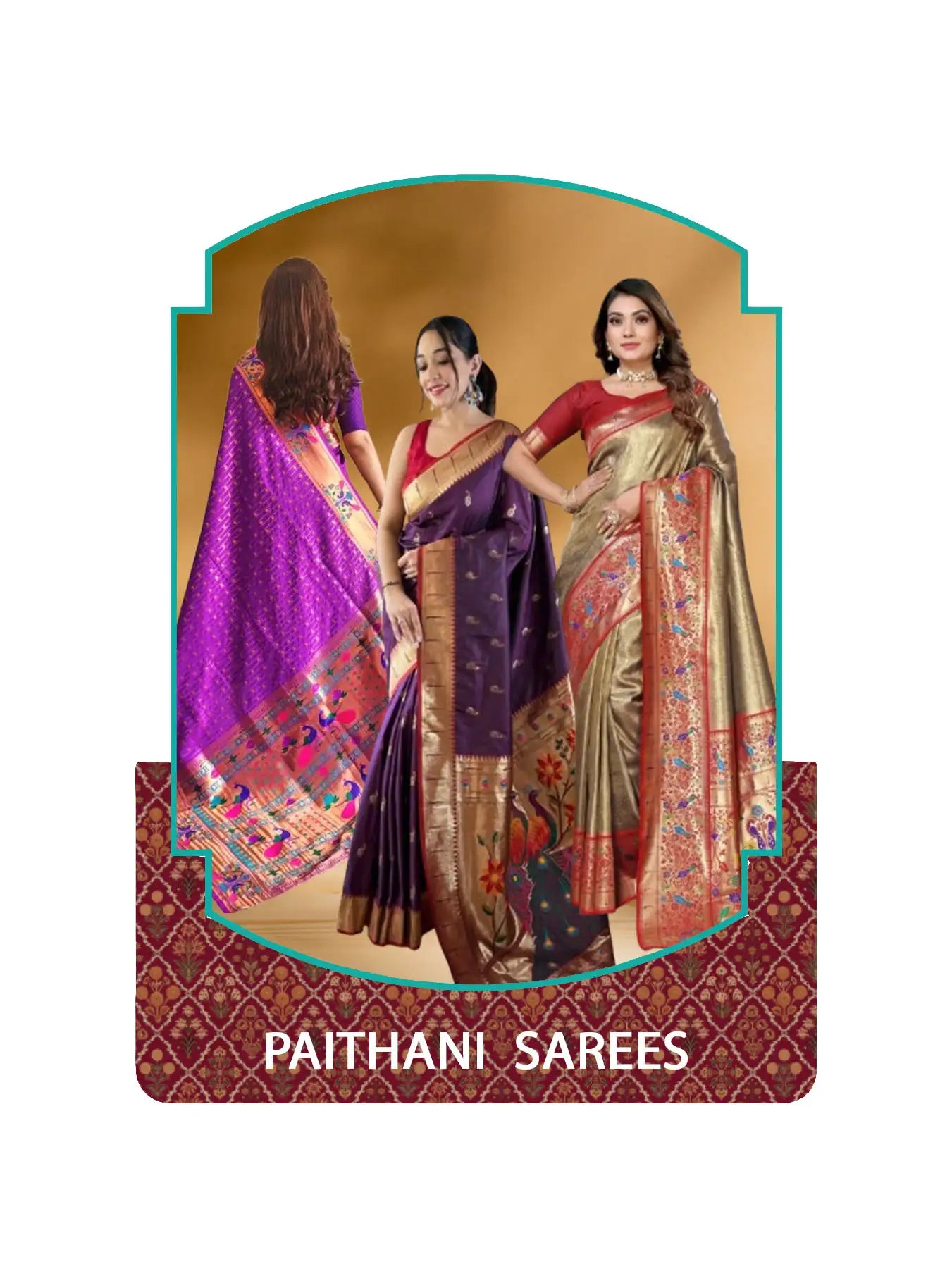 Paithani sarees collection featuring traditional zari borders and rich silk designs.
