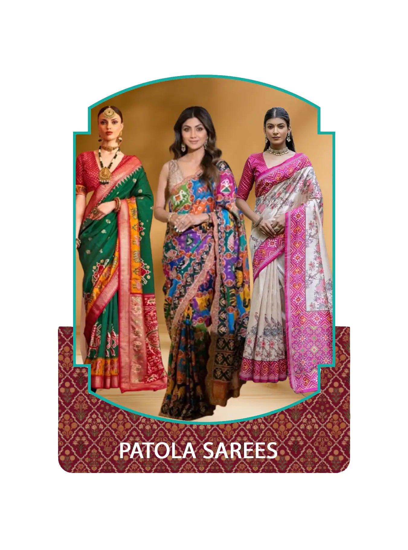 Patola sarees collection featuring traditional double ikat patterns and vibrant silk designs.