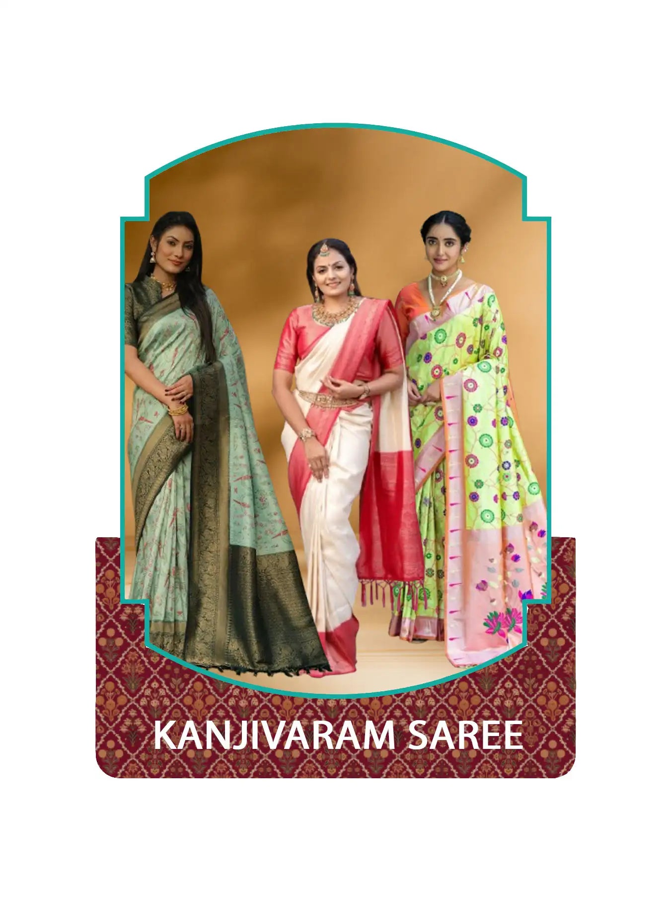 Kanjivaram saree collection featuring rich silk fabric and traditional zari designs.