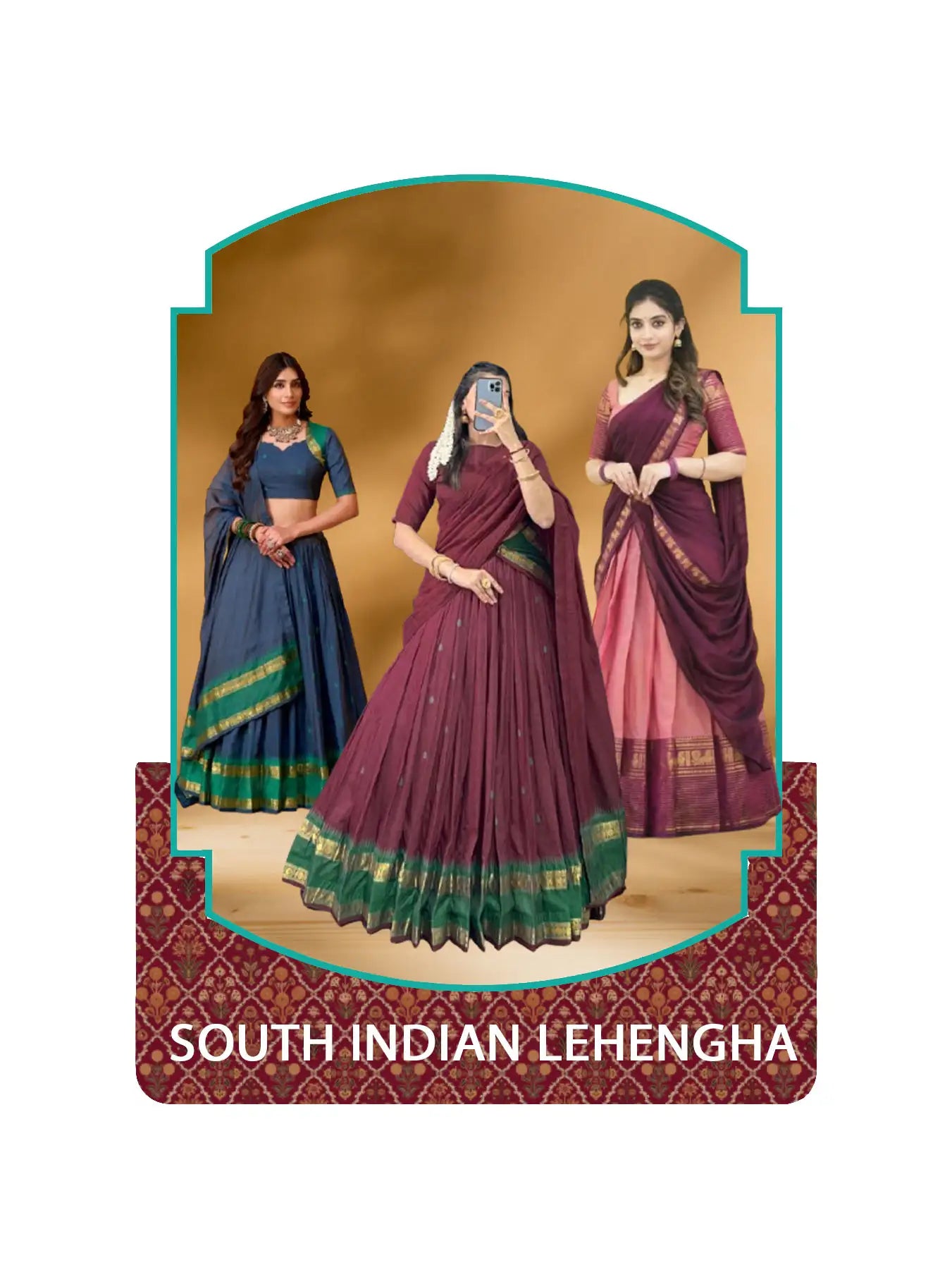 South Indian lehenga collection featuring traditional silk designs and rich ethnic patterns.