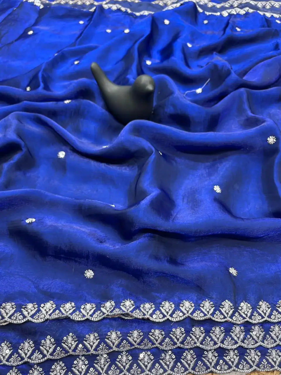 JET01 soft fancy space silk saree featuring all-over embroidery with sequence work, butti design and lace border, elegant party wear saree