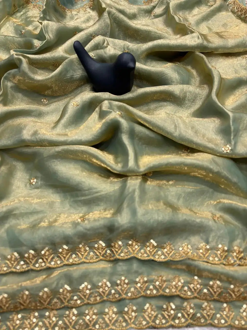 Soft Fancy Space Silk Saree with All-Over Embroidery & Sequence Work JET01