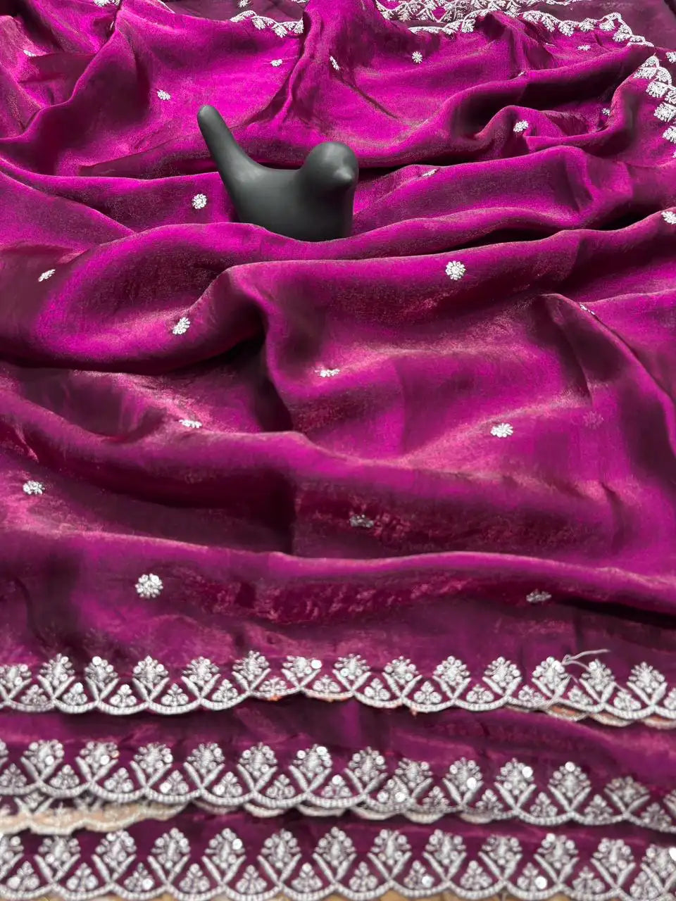 Soft Fancy Space Silk Saree with All-Over Embroidery & Sequence Work JET01